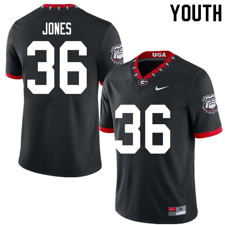 Georgia Bulldogs Youth Garrett Jones #36 Black 2020 Mascot 100th Anniversary Stitched College UGA Football Jersey 23IF014DZ